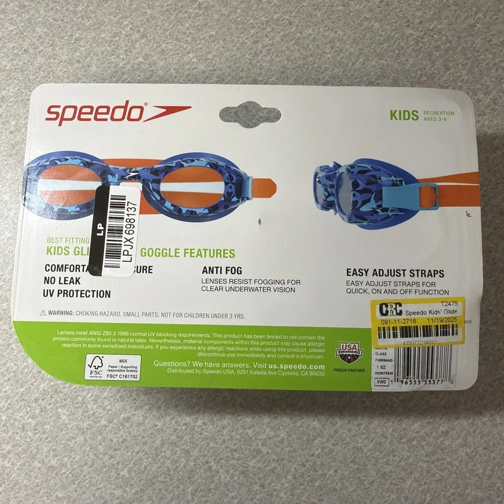 Speedo Kids' Glide Print Swim Goggles - Ages‎ 3-6, Anti-Fog, Adjustable Strap